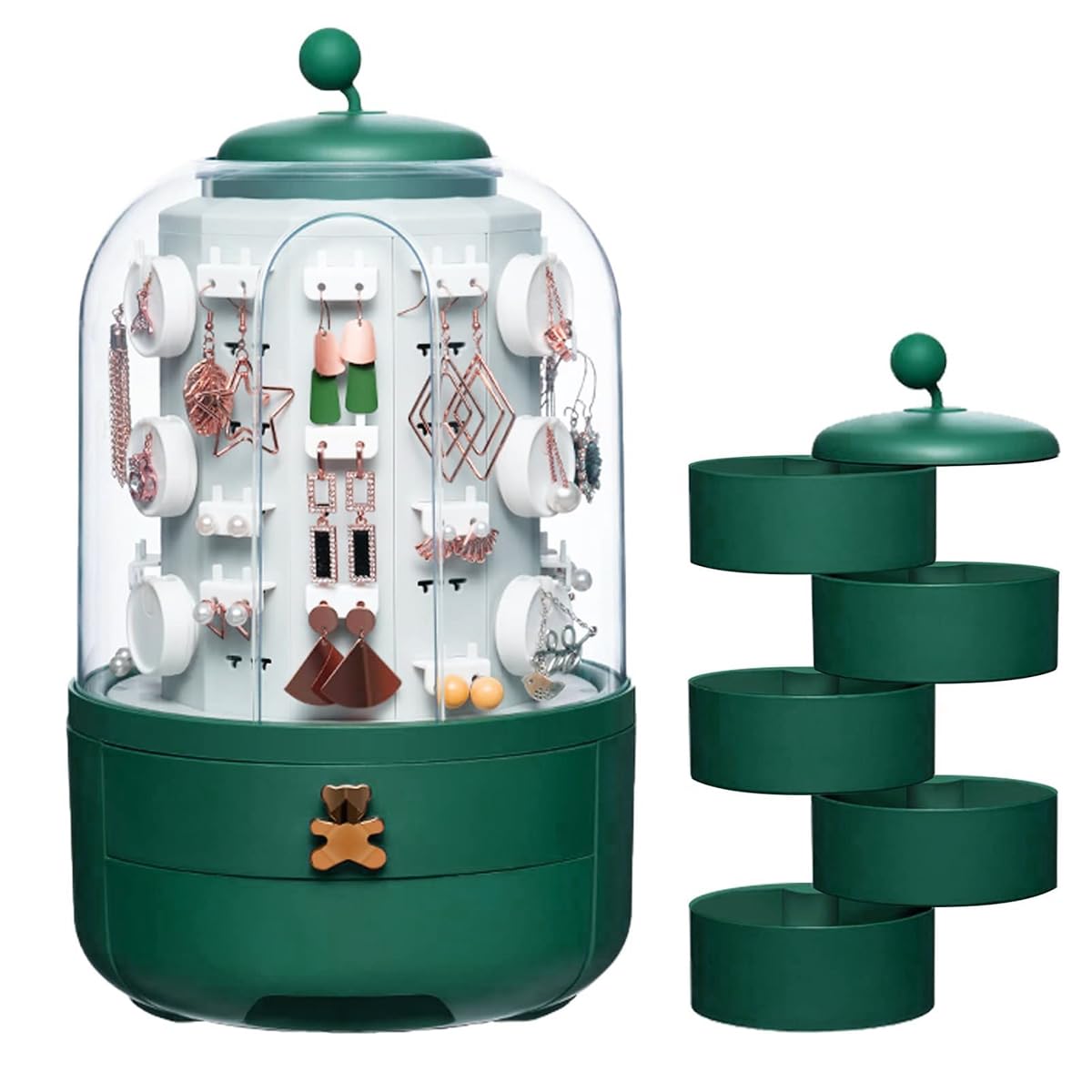 HANNEA 3-in-1 Jewelry Organizer 360° Display Earring Organizer for Mother's Day Girls Valentine Gift, Jewelry Box Built-in 5-Layer Rotatable Jewelry Organizer Box Storage HANNEA 3-in-1 Jewelry Organizer 360° Display Earring Organizer for Mother's Day Girls Valentine Gift, Jewelry Box Built-in 5-Layer Rotatable Jewelry Organizer Box Storage